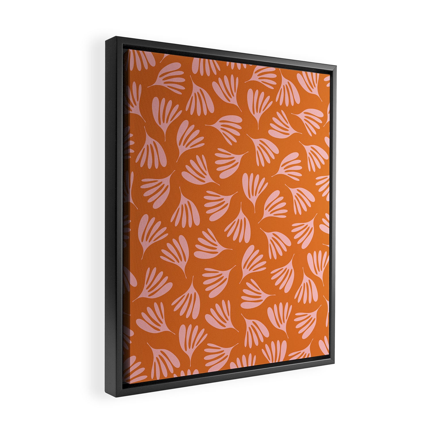 Pink and Orange Wispy Leaves Contemporary Abstract Pattern Framed Canvas Print Gallery Image 2