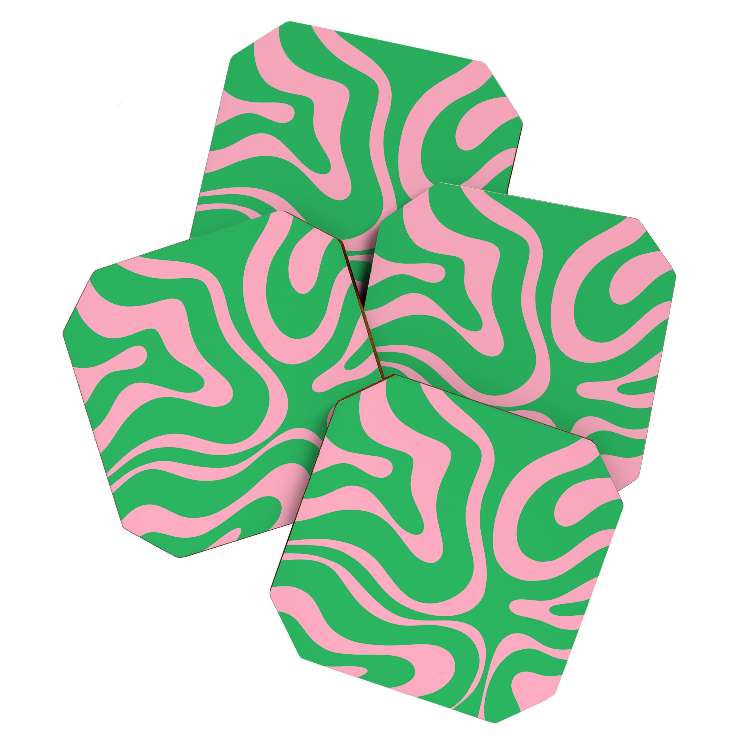 Pink and Spring Green Modern Liquid Swirl Abstract Pattern Coaster Gallery Image 1