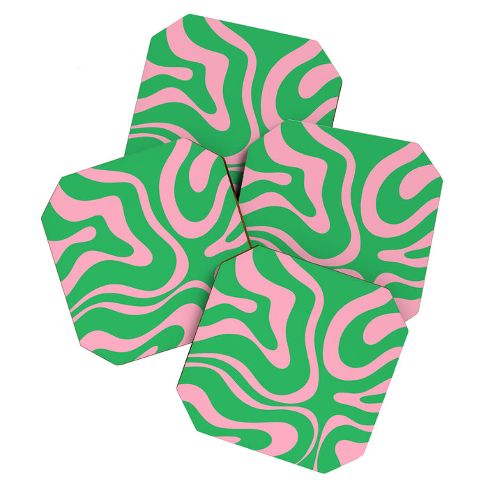 Pink and Spring Green Modern Liquid Swirl Abstract Pattern Coaster Gallery Image 1
