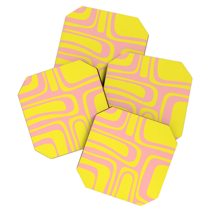 Pink and Yellow Abstract Mid Century Modern Palm Springs Pattern Coaster Gallery Image 1