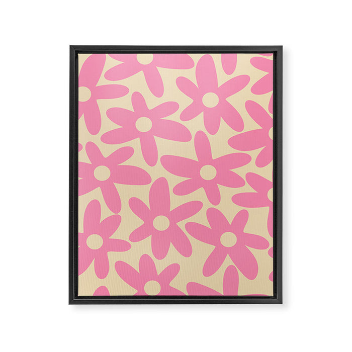 Pink Daisy Time Cute Contemporary Retro Floral Pattern Framed Canvas Print Gallery Image 1