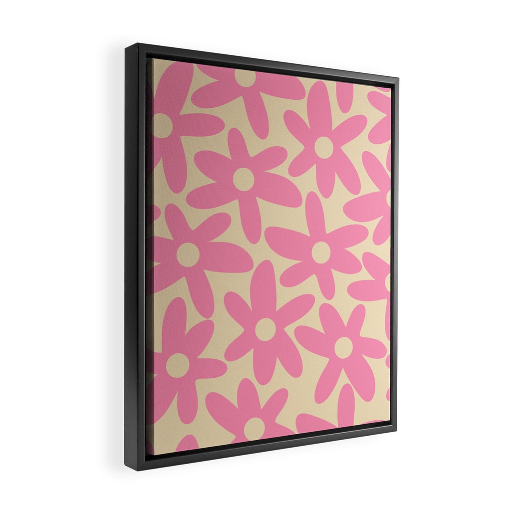 Pink Daisy Time Cute Contemporary Retro Floral Pattern Framed Canvas Print Gallery Image 2