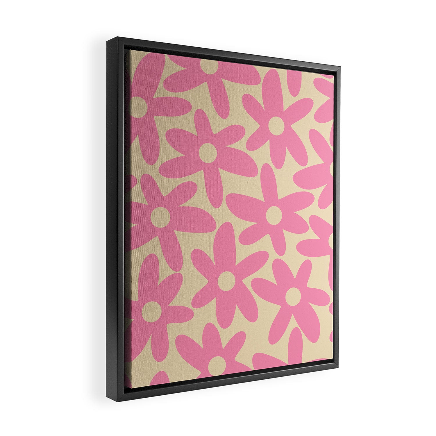 Pink Daisy Time Cute Contemporary Retro Floral Pattern Framed Canvas Print Gallery Image 2