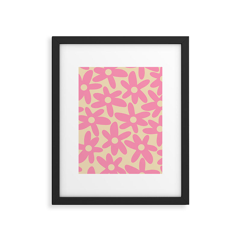 Pink Daisy Time Cute Contemporary Retro Floral Pattern Framed Art Print Gallery Image 6