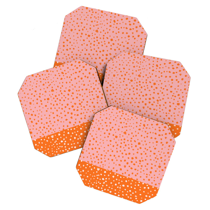 Pink & Orange Painted Smudge Dots Cute Minimal Color Block Coaster Gallery Image 1