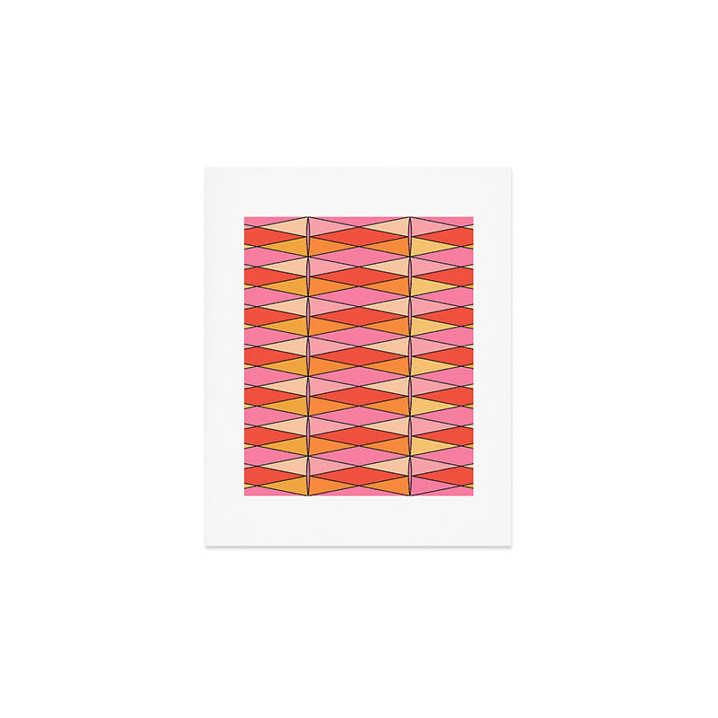 Pink Orange Yellow Harlequin Colorful Mid Century Geometric Pattern Art Print Gallery Image 1