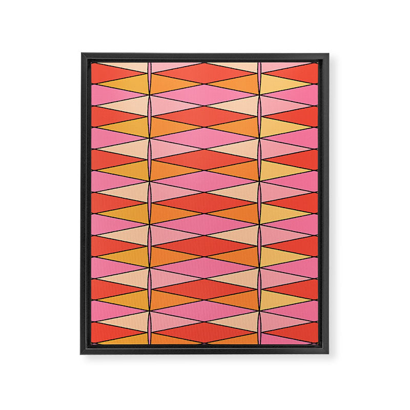 Pink Orange Yellow Harlequin Colorful Mid Century Geometric Pattern Framed Canvas Print Gallery Image 8