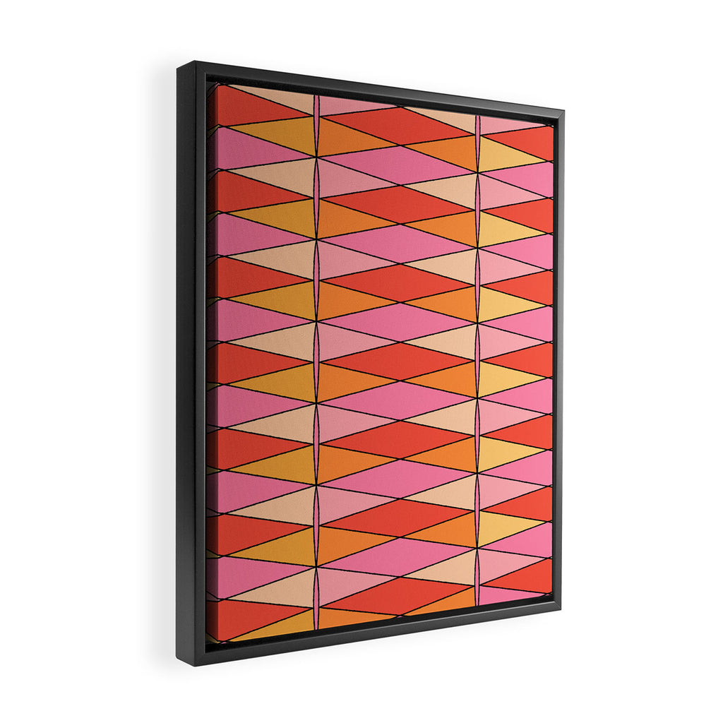 Pink Orange Yellow Harlequin Colorful Mid Century Geometric Pattern Framed Canvas Print Gallery Image 2