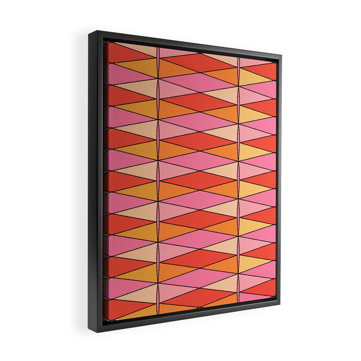 Pink Orange Yellow Harlequin Colorful Mid Century Geometric Pattern Framed Canvas Print Gallery Image 2