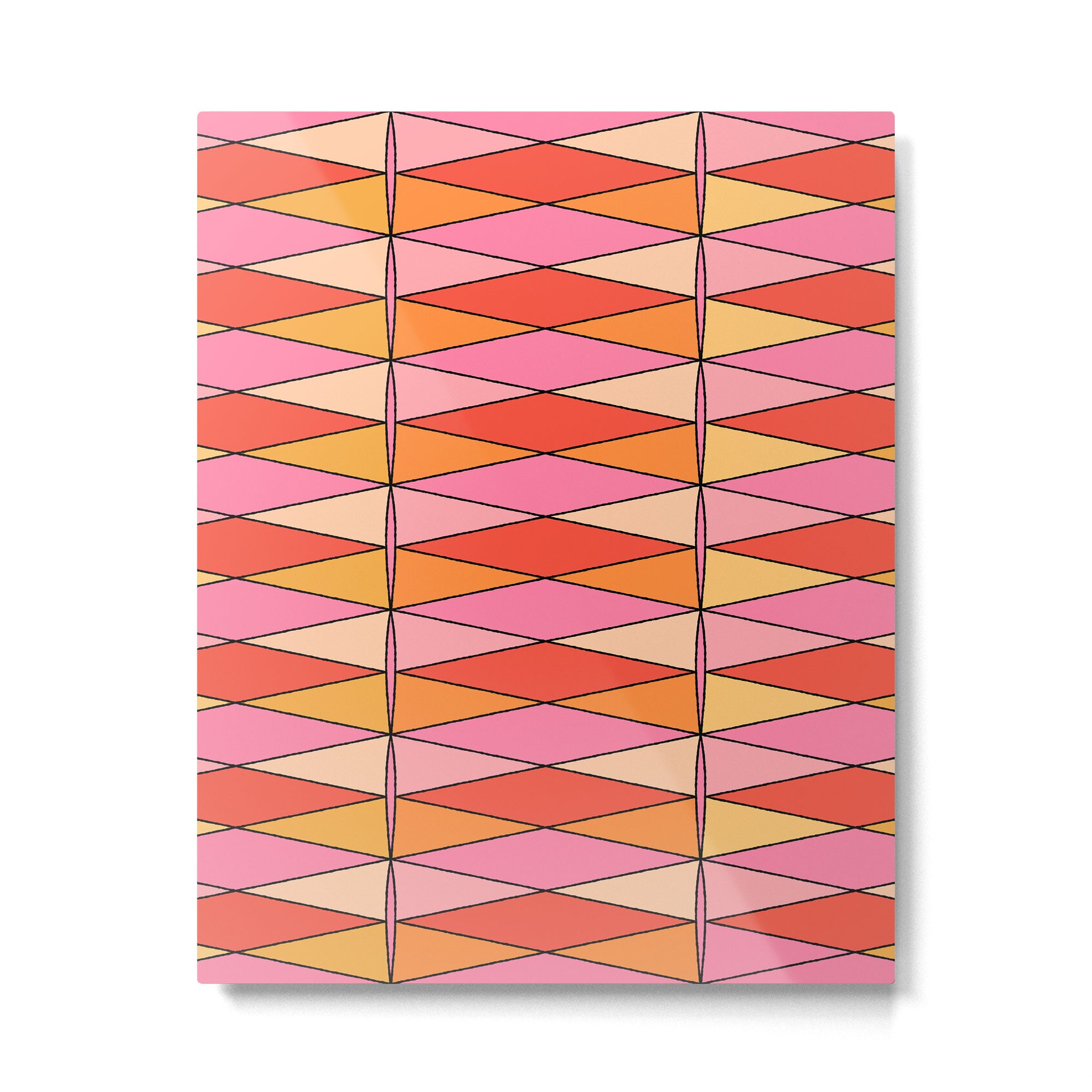 Pink Orange Yellow Harlequin Colorful Mid Century Geometric Pattern Metal Print Gallery Image 6