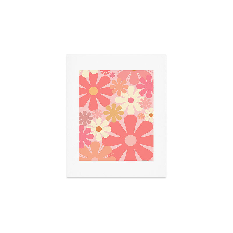 Pink Retro Flowers 60s 70s Floral Pattern in Blush Art Print Gallery Image 1