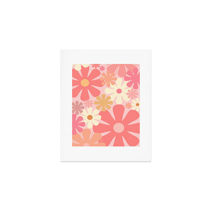 Pink Retro Flowers 60s 70s Floral Pattern in Blush Art Print Gallery Image 1