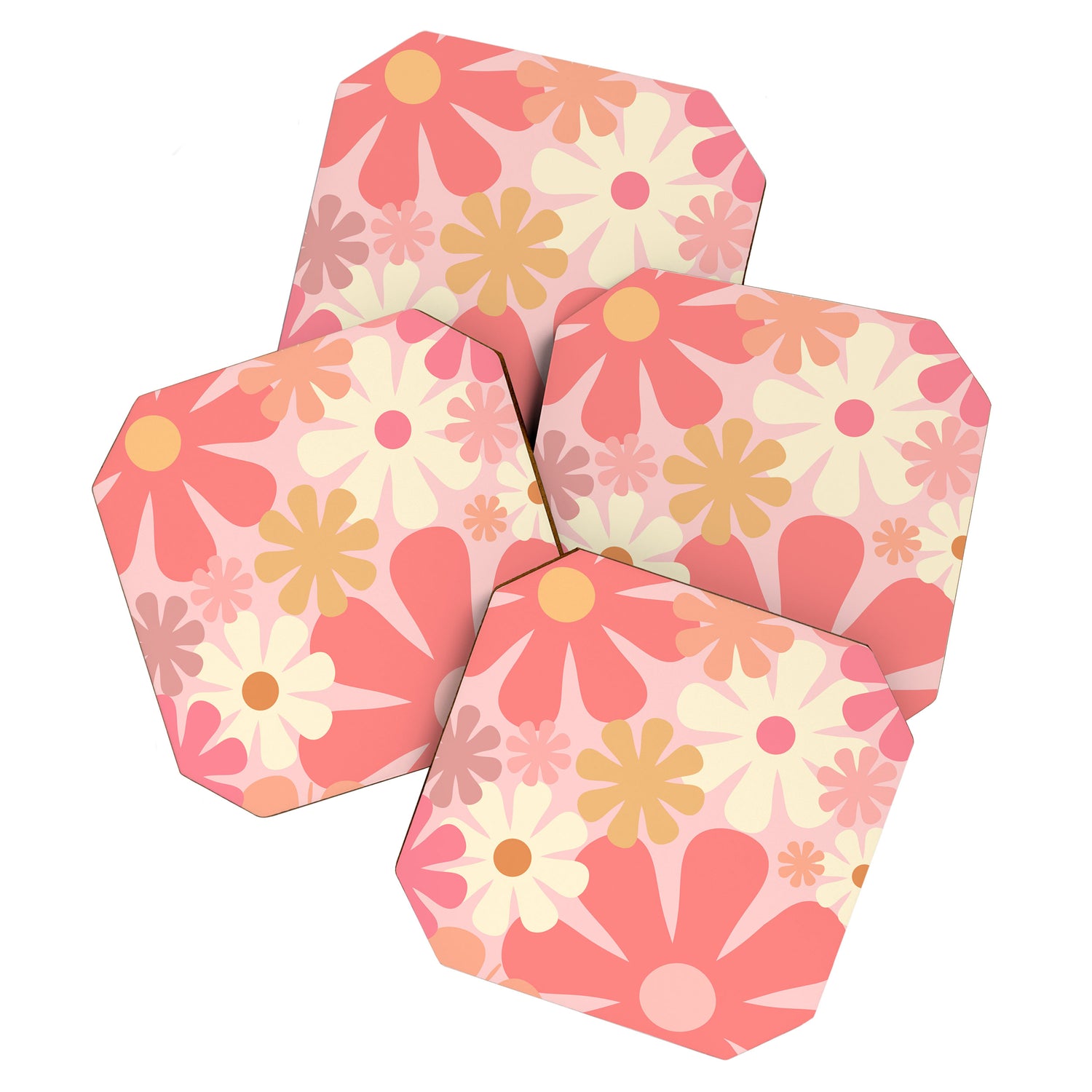 Pink Retro Flowers 60s 70s Floral Pattern in Blush Coaster Gallery Image 1