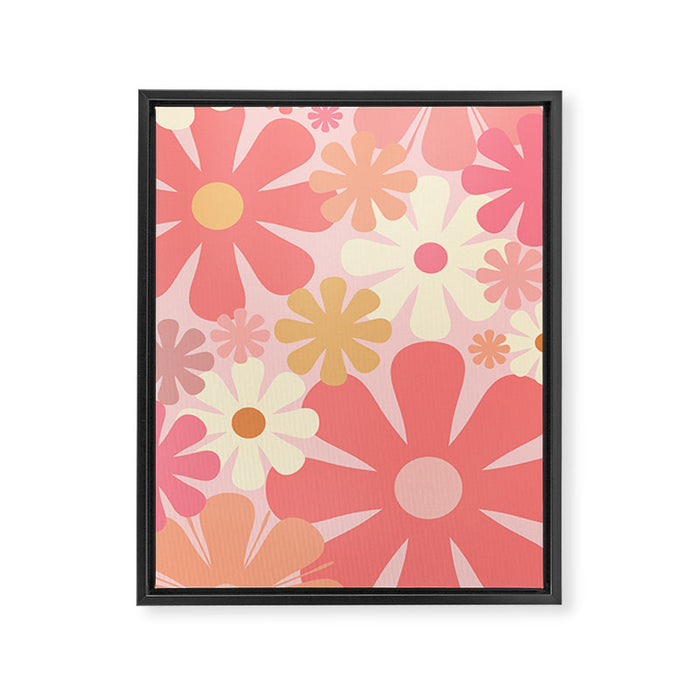 Pink Retro Flowers 60s 70s Floral Pattern in Blush Framed Canvas Print Gallery Image 1