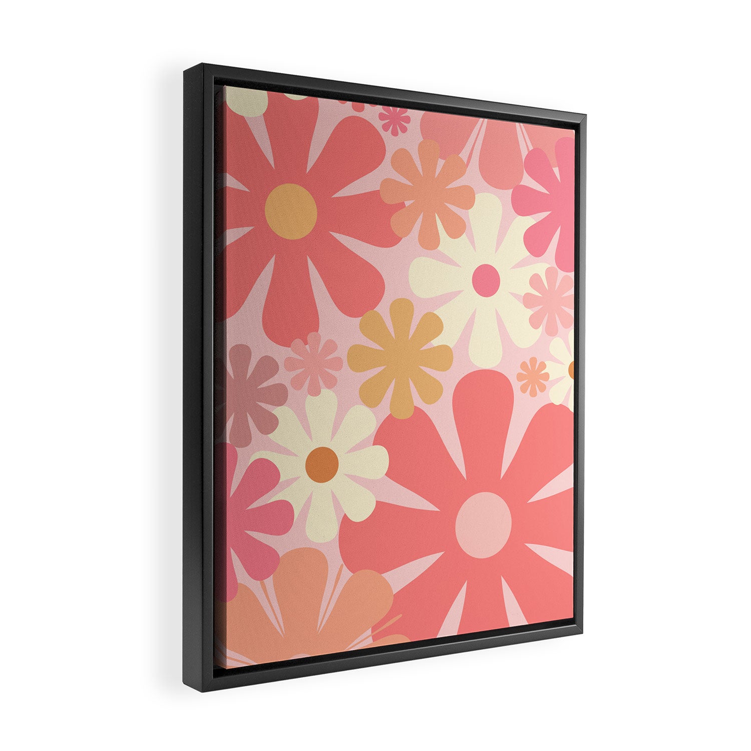 Pink Retro Flowers 60s 70s Floral Pattern in Blush Framed Canvas Print Gallery Image 2