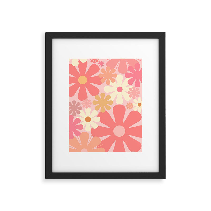 Pink Retro Flowers 60s 70s Floral Pattern in Blush Framed Art Print Gallery Image 6