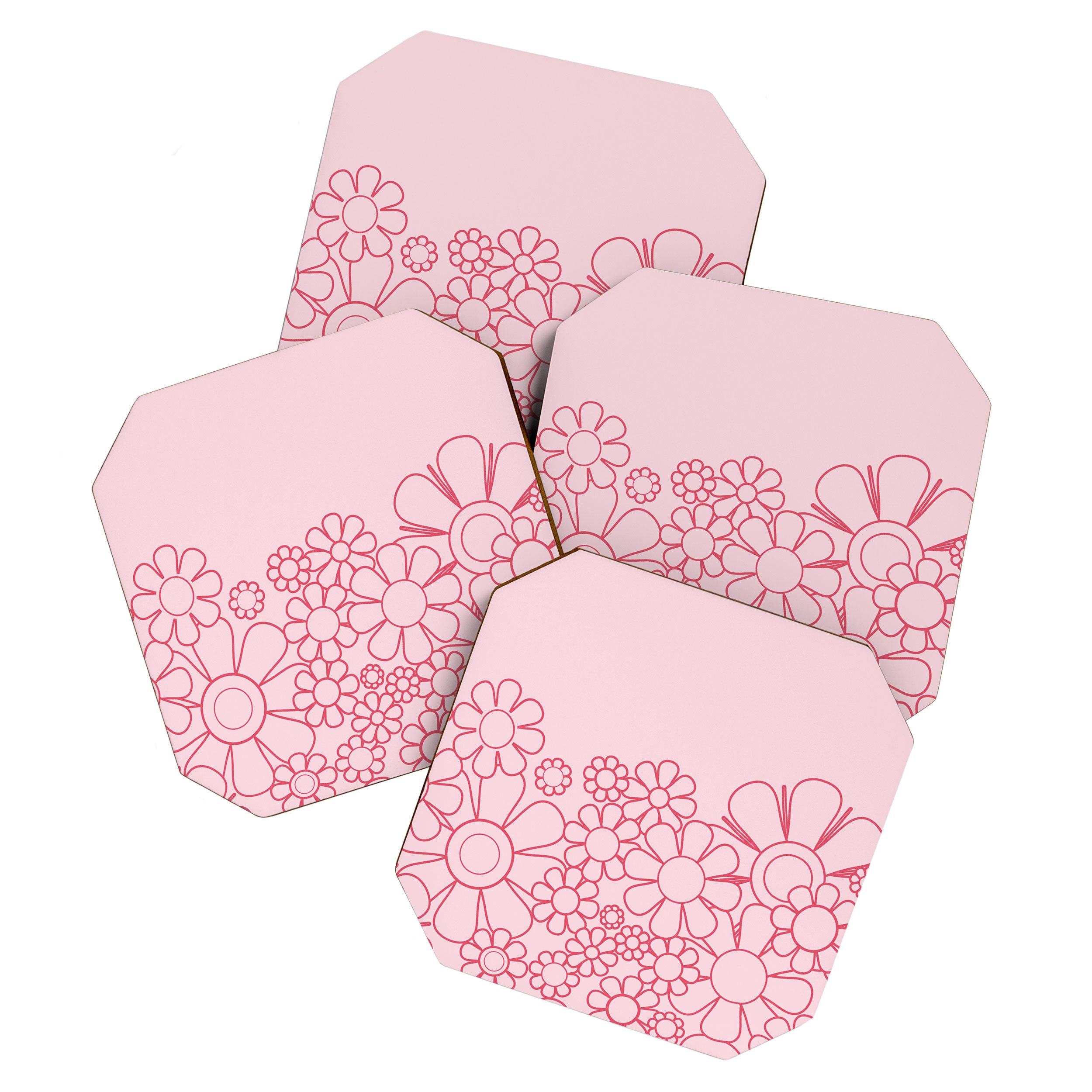 Pink Retro Garden Flower Cuff Minimal 60s Pastel Floral Coaster Gallery Image 1