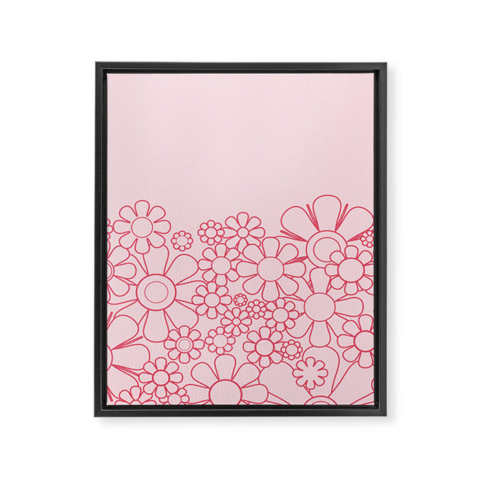 Pink Retro Garden Flower Cuff Minimal 60s Pastel Floral Framed Canvas Print Gallery Image 1