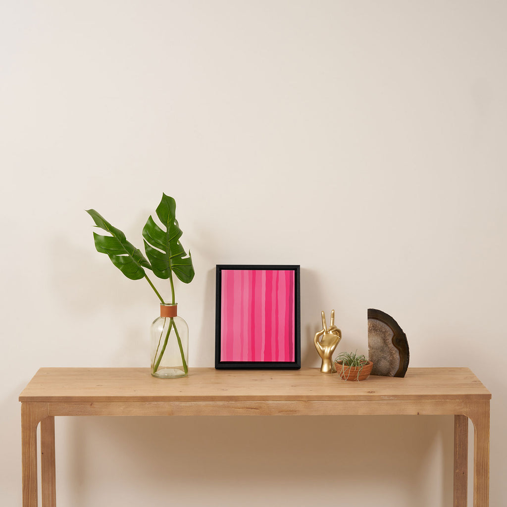 Pinkshades Serrate Stripes Irregular Vertical Stripe Pattern in Pink Tones Framed Canvas Print Gallery Image 4