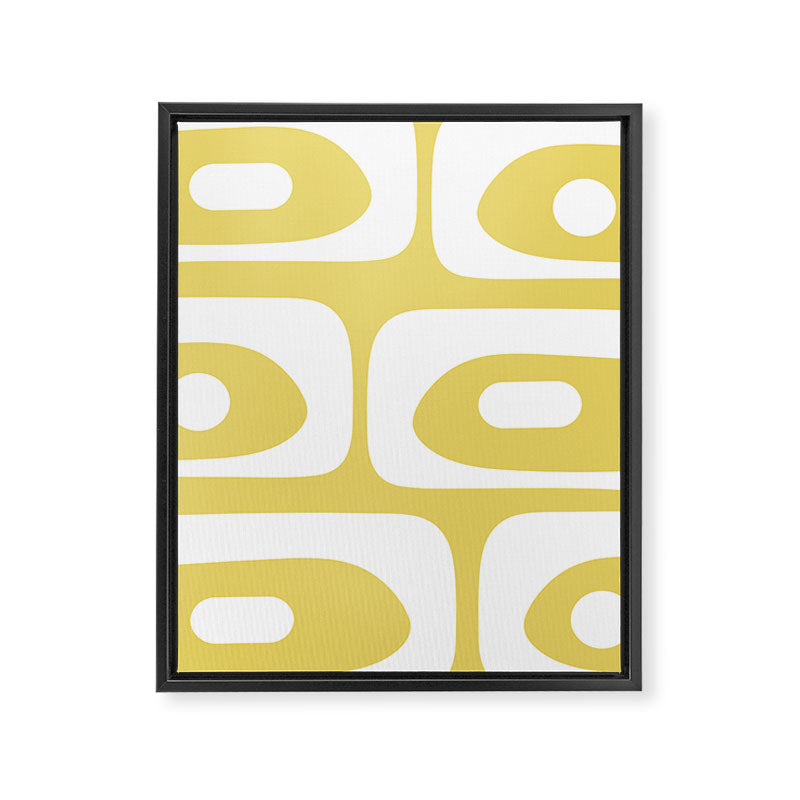 Piquet Mid Century Modern Abstract Pattern in Retro Yellow and White Framed Canvas Print Gallery Image 8