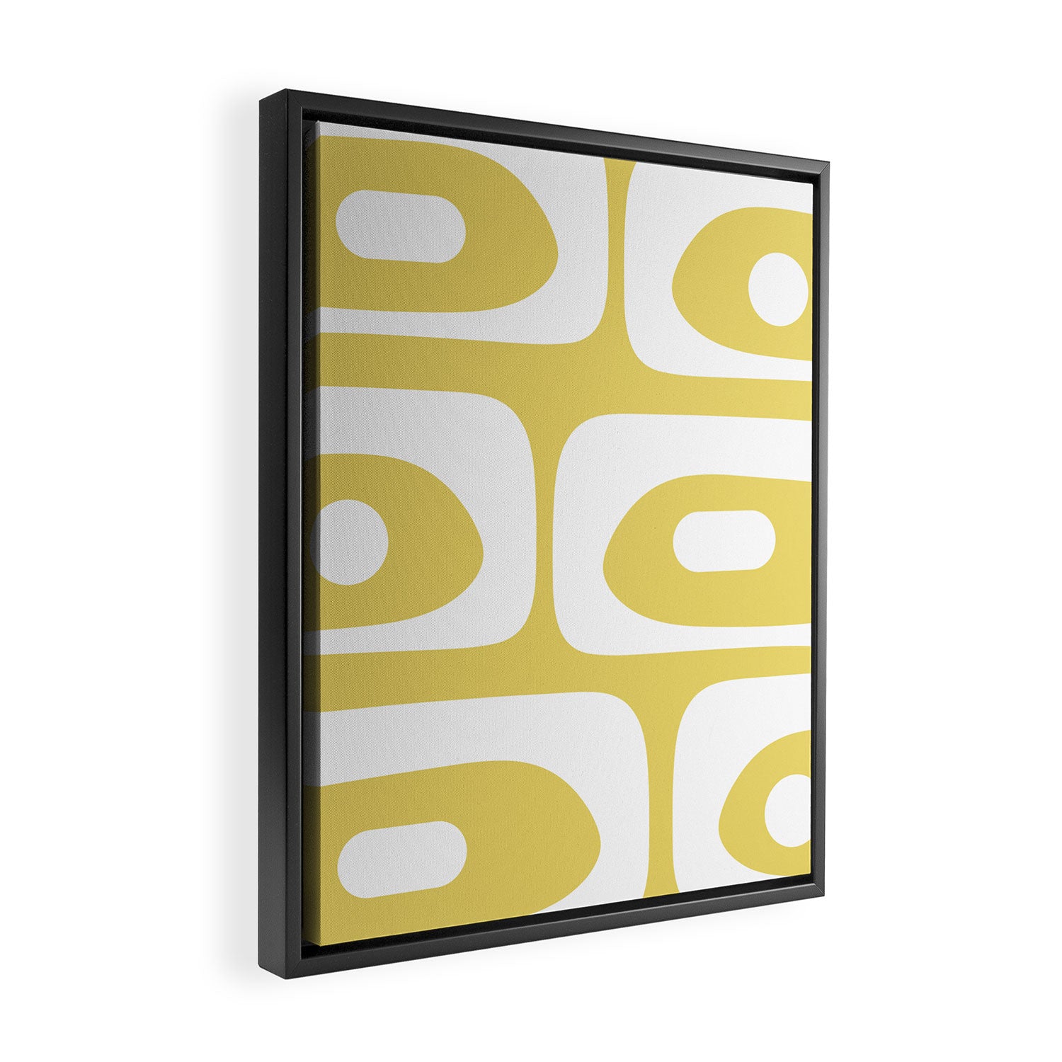 Piquet Mid Century Modern Abstract Pattern in Retro Yellow and White Framed Canvas Print Gallery Image 2