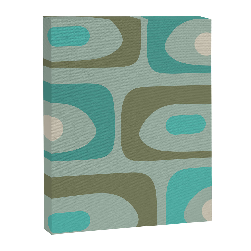 Piquet Mid Century Modern Abstract Pattern in Vintage Turquoise and Olive Canvas Print Gallery Image 8