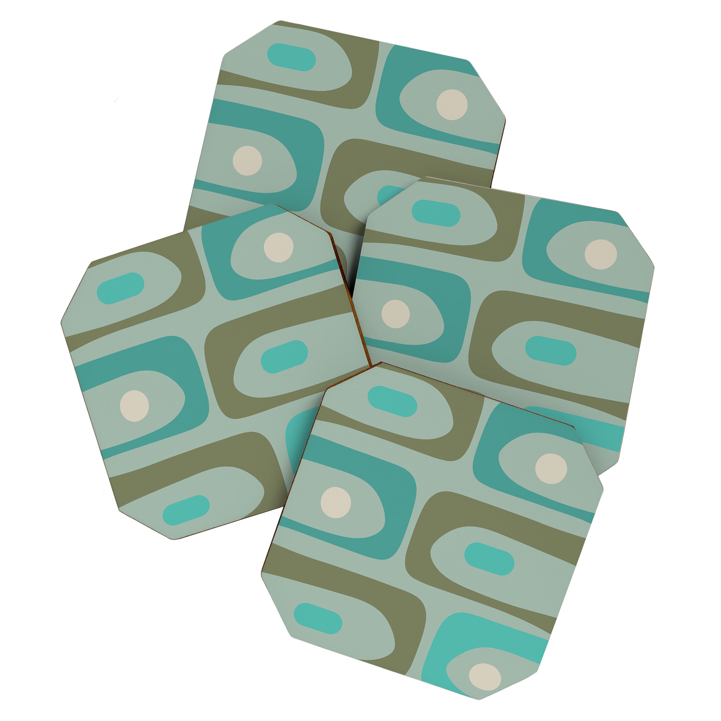 Piquet Mid Century Modern Abstract Pattern in Vintage Turquoise and Olive Coaster Gallery Image 1