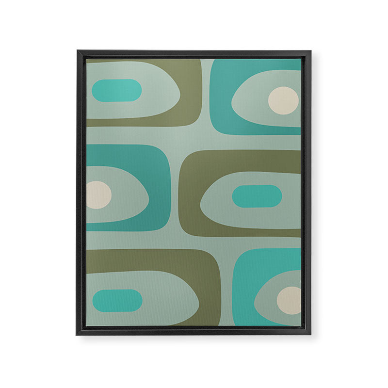 Piquet Mid Century Modern Abstract Pattern in Vintage Turquoise and Olive Framed Canvas Print Gallery Image 8