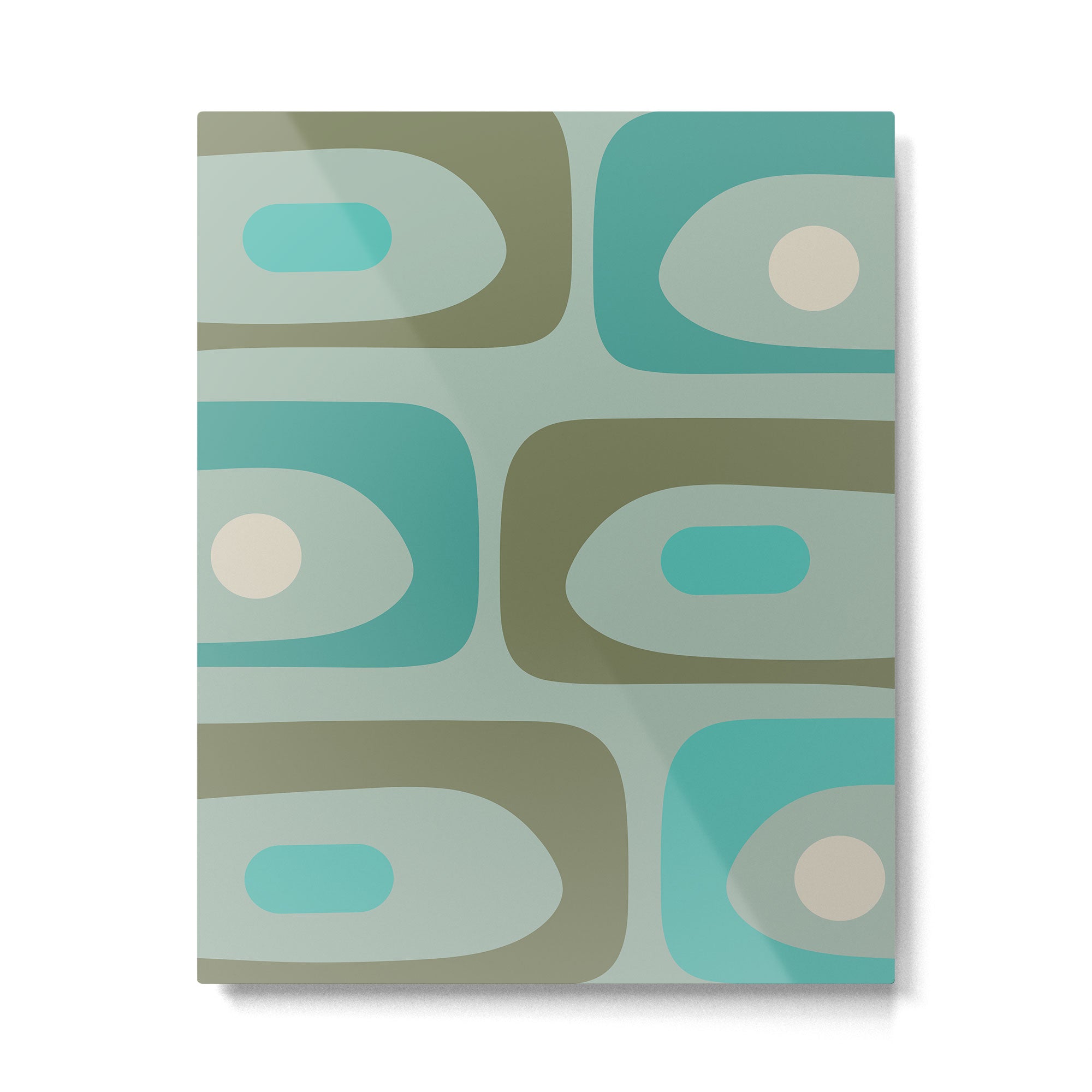 Piquet Mid Century Modern Abstract Pattern in Vintage Turquoise and Olive Metal Print Gallery Image 6