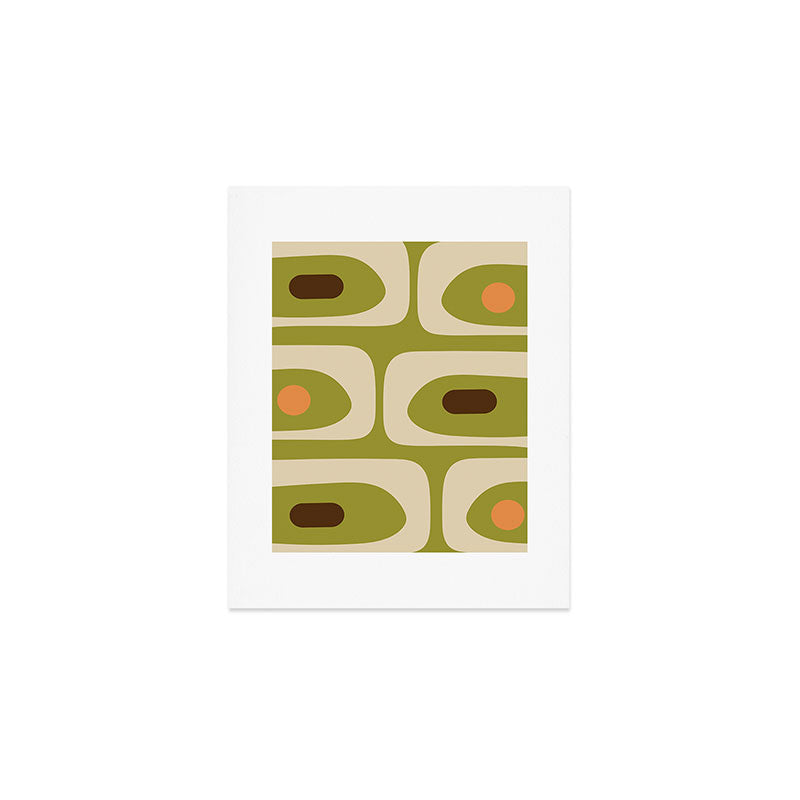 Piquet Mid Century Modern Pattern Avocado Green Orange Beige Art Print Gallery Image 1