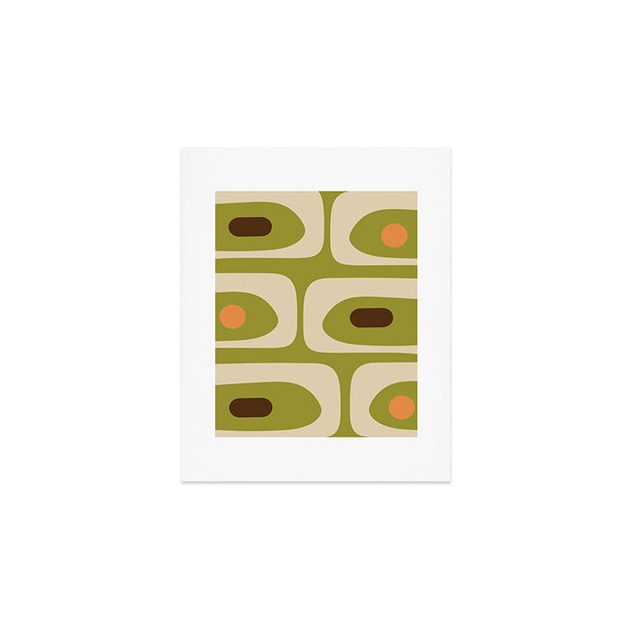 Piquet Mid Century Modern Pattern Avocado Green Orange Beige Art Print Gallery Image 1