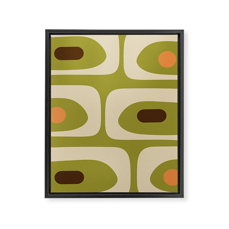 Piquet Mid Century Modern Pattern Avocado Green Orange Beige Framed Canvas Print Gallery Image 8