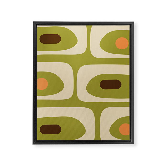 Piquet Mid Century Modern Pattern Avocado Green Orange Beige Framed Canvas Print Gallery Image 1