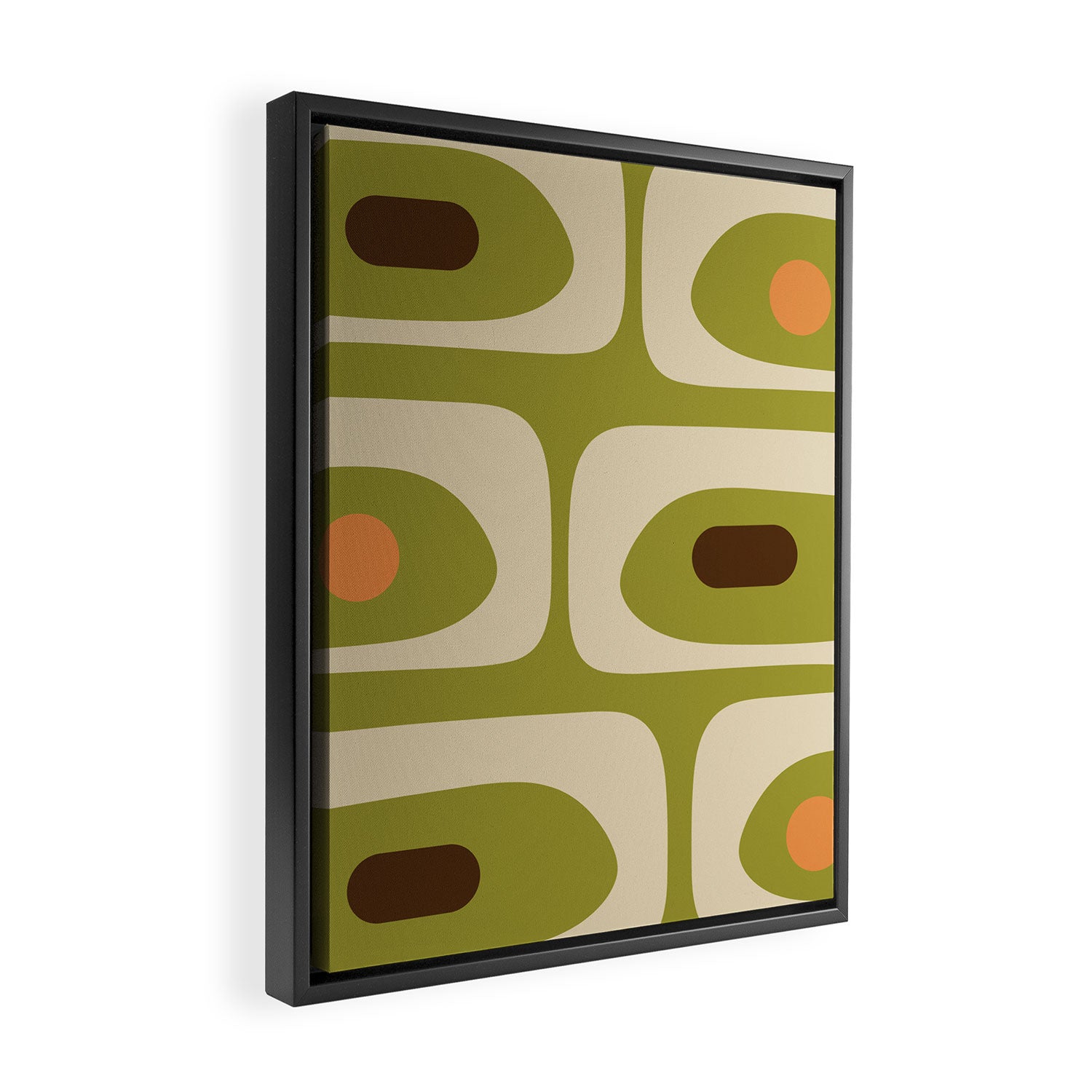 Piquet Mid Century Modern Pattern Avocado Green Orange Beige Framed Canvas Print Gallery Image 2