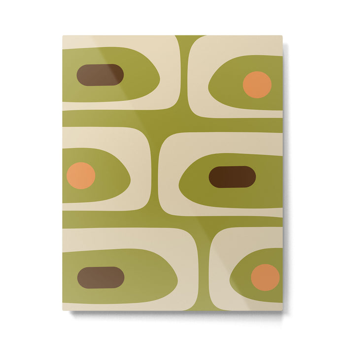 Piquet Mid Century Modern Pattern Avocado Green Orange Beige Metal Print Gallery Image 1