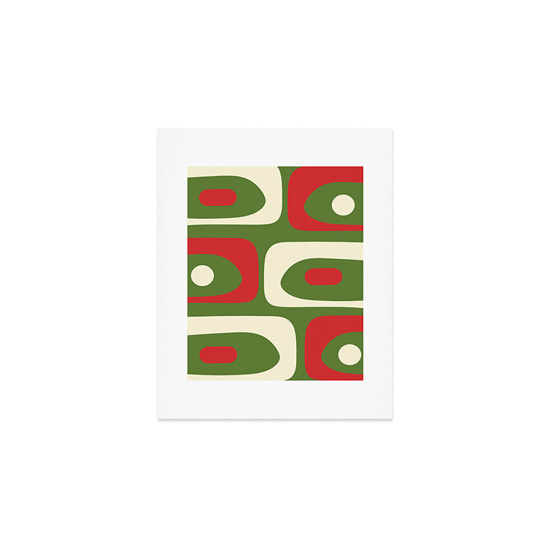 Piquet Mid-Century Modern Minimalist Abstract in Retro Christmas Green, Red, and Cream Art Print Gallery Image 1