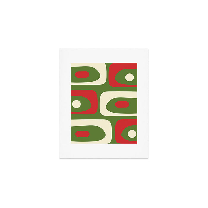 Piquet Mid-Century Modern Minimalist Abstract in Retro Christmas Green, Red, and Cream Art Print Gallery Image 1