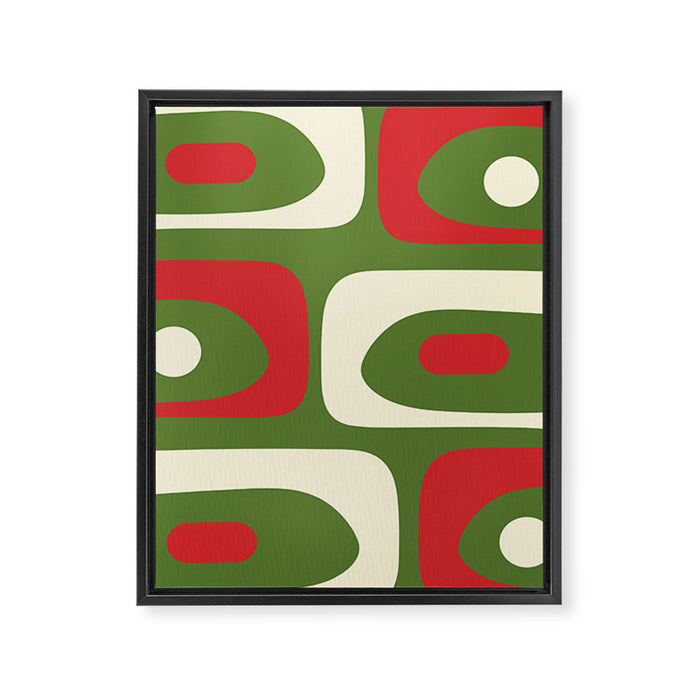 Piquet Mid-Century Modern Minimalist Abstract in Retro Christmas Green, Red, and Cream Framed Canvas Print Gallery Image 1