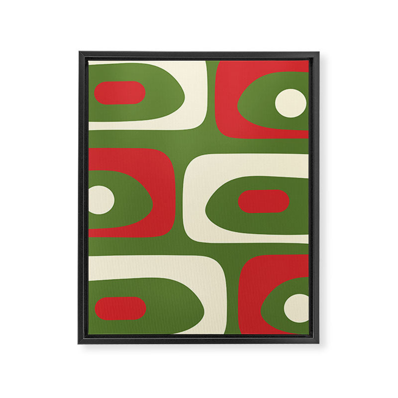 Piquet Mid-Century Modern Minimalist Abstract in Retro Christmas Green, Red, and Cream Framed Canvas Print Gallery Image 8