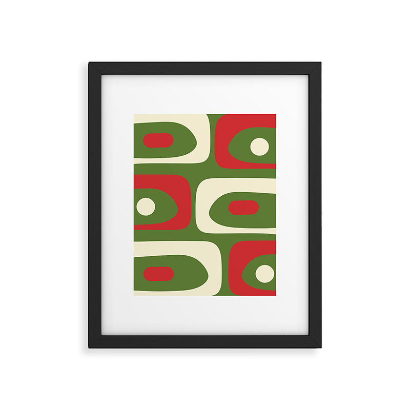 Piquet Mid-Century Modern Minimalist Abstract in Retro Christmas Green, Red, and Cream Framed Art Print Gallery Image 6