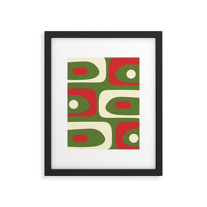 Piquet Mid-Century Modern Minimalist Abstract in Retro Christmas Green, Red, and Cream Framed Art Print Gallery Image 1