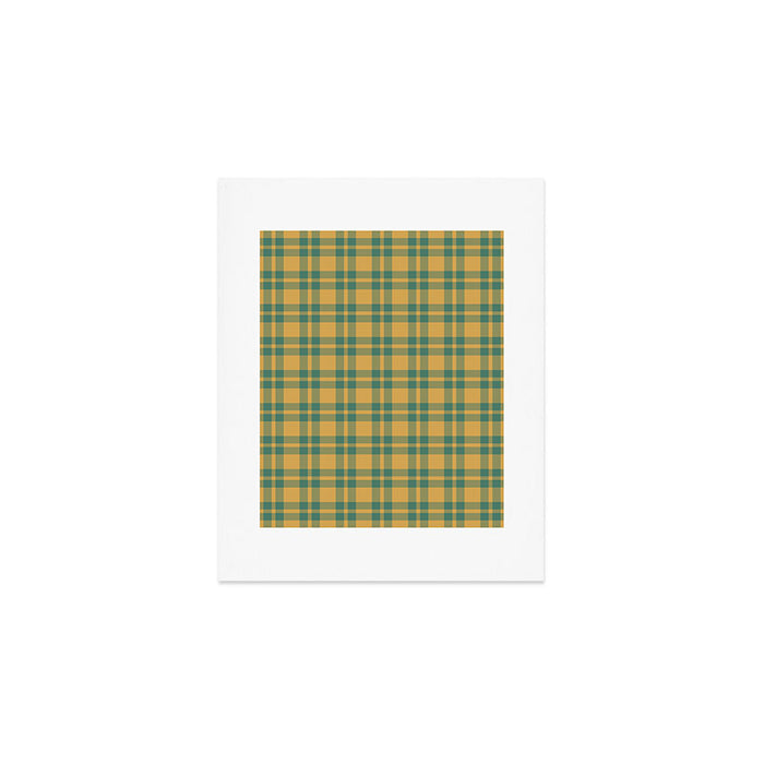 Plaid Pattern in Teal Green and Ochre Mustard Art Print Gallery Image 1