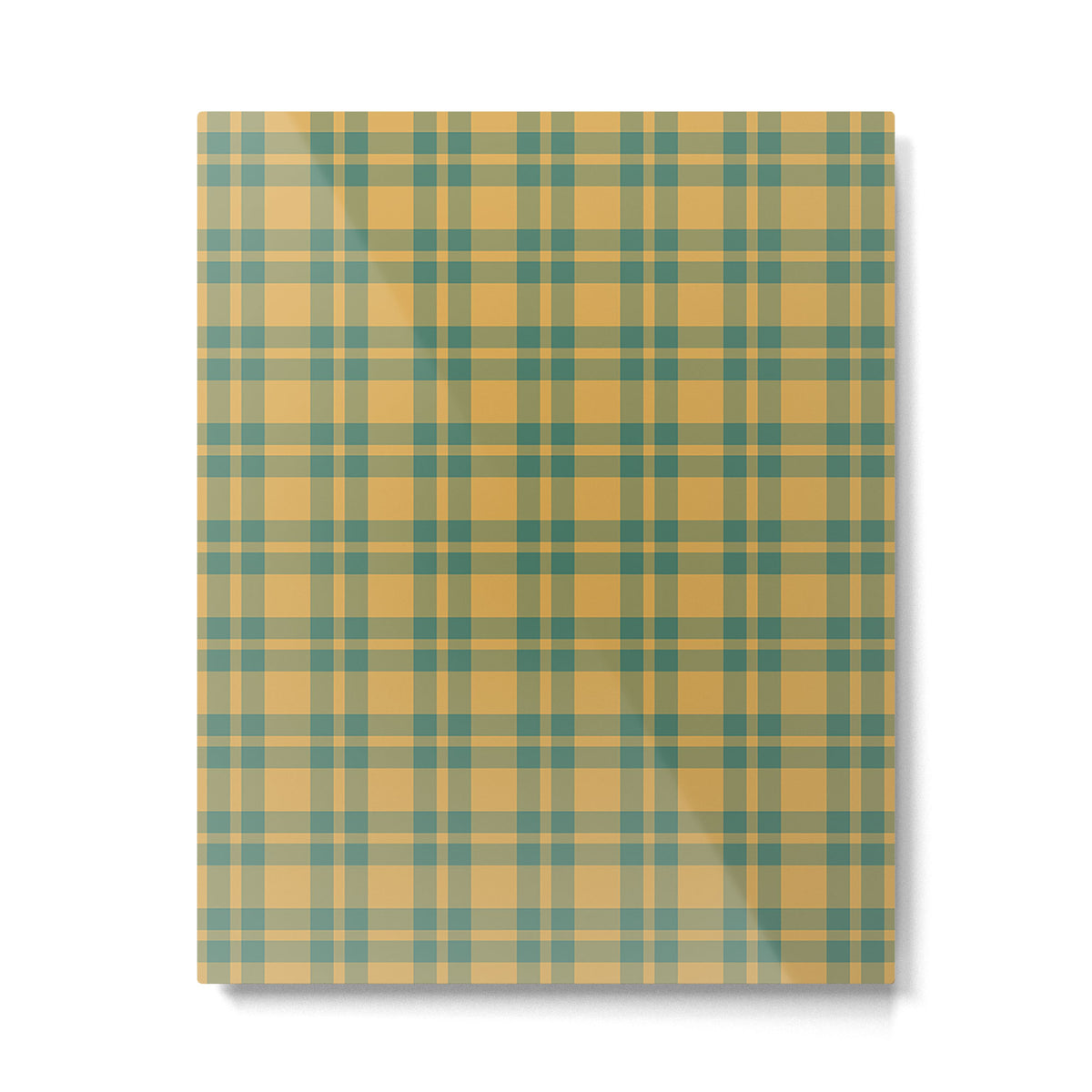 Plaid Pattern in Teal Green and Ochre Mustard Metal Print Gallery Image 6