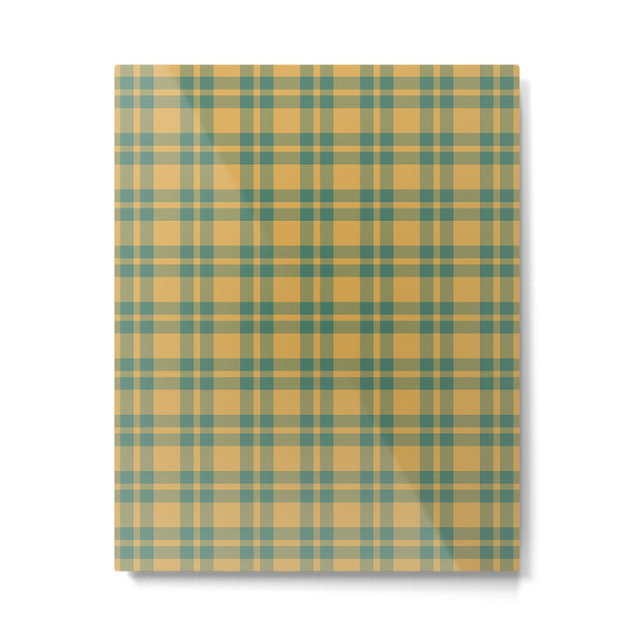 Plaid Pattern in Teal Green and Ochre Mustard Metal Print Gallery Image 1