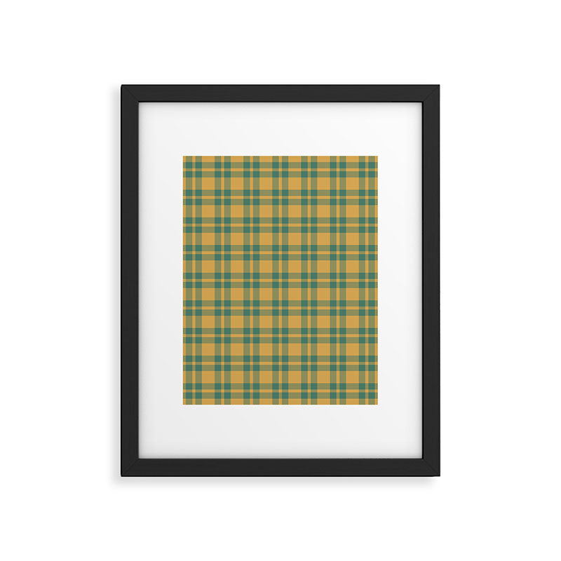 Plaid Pattern in Teal Green and Ochre Mustard Framed Art Print Gallery Image 6