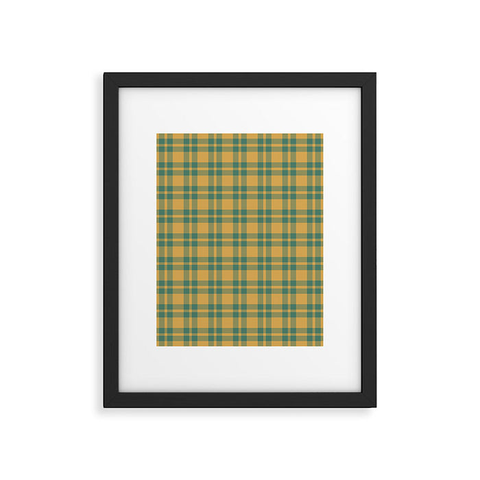 Plaid Pattern in Teal Green and Ochre Mustard Framed Art Print Gallery Image 1