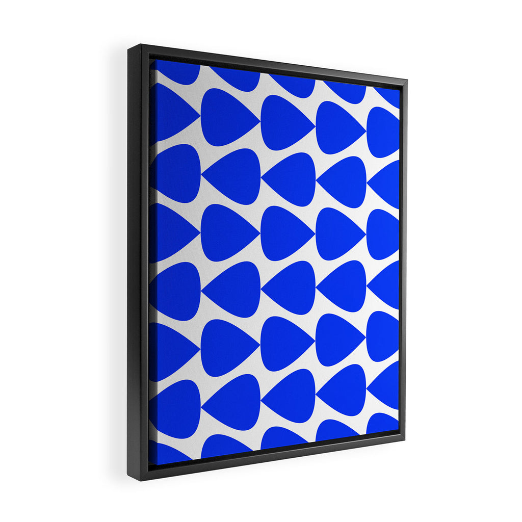 Plectrum Geometric Minimalist Pattern in Electric Blue and White Framed Canvas Print Gallery Image 2