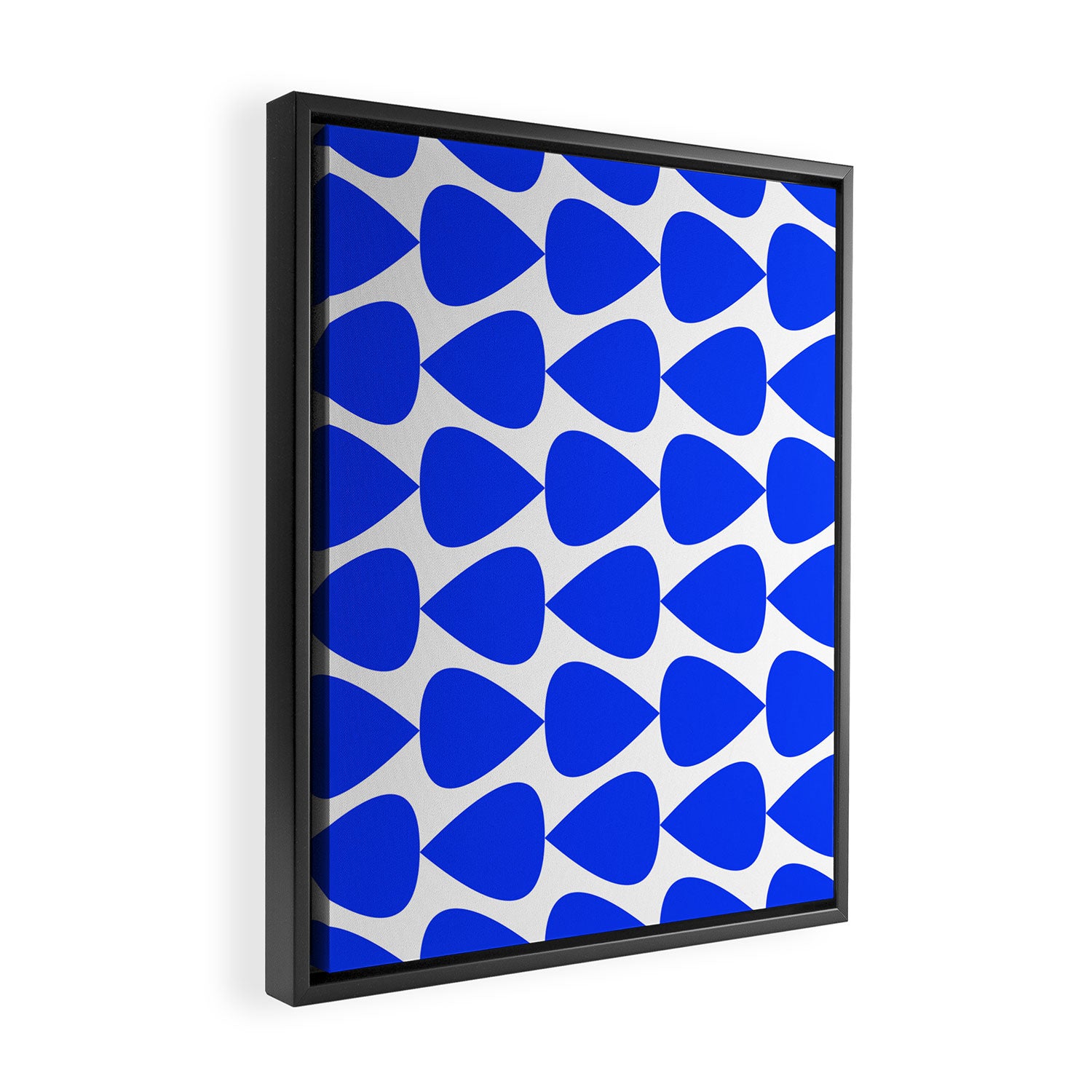 Plectrum Geometric Minimalist Pattern in Electric Blue and White Framed Canvas Print Gallery Image 2