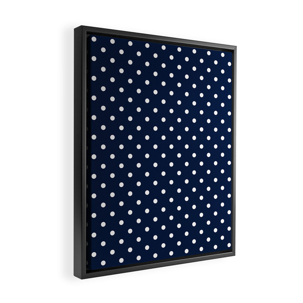 Polka Dot Classic Pattern in Nautical Navy Blue and White Framed Canvas Print Gallery Image 2