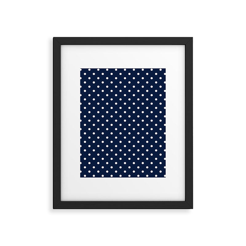 Polka Dot Classic Pattern in Nautical Navy Blue and White Framed Art Print Gallery Image 6